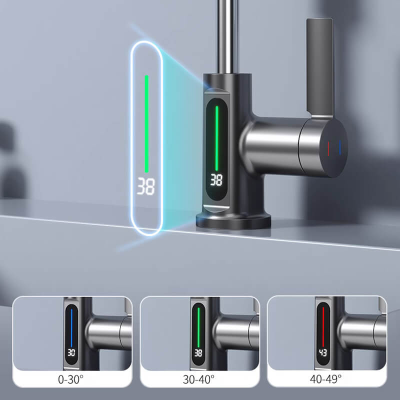 Temperature Digital Display Basin Faucet Lift Up Down Wash Tap