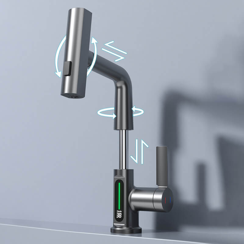 Temperature Digital Display Basin Faucet Lift Up Down Wash Tap